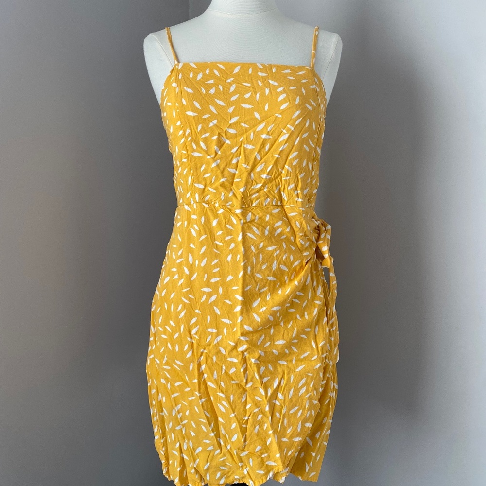 Yellow Leaves Summer Faux Wrap Dress